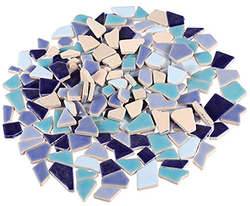 Carreaux de mosaïque en céramique cassée de 200 g - Pour bricolage, artisanat, pierre, décoration intérieure (bleu)
