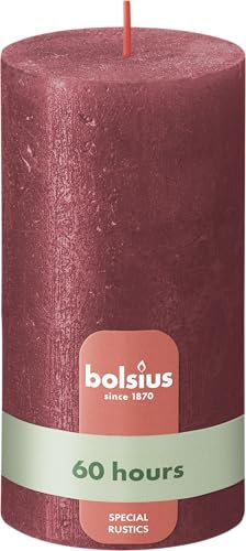 BOLSIUS - Bougie pilier rustique scintillante – Rouge – 13 cm – Lot de 4 – Ne coule pas – Bougies non parfumées - Longue durée de combustion de 60 heures