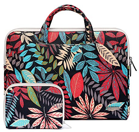Fdsmall Funda para Portátil de 15,6 Pulgadas, Bolsa de Lona Protectora Compatible Con MacBook Air, MacBook Pro, Tablet PC, Ultrabook, Netbook (Hojas Rojas)