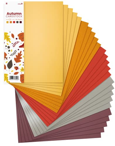 Netuno 25x Kreativ-Karton Herbst DIN A4 210 × 297 mm 5- farbig sortiert Fotokarton Mix buntes Blätter-Set Kartenset Tonzeichen-Karton Bastelkarton farbig Blankokarten DIY Kartenset Papier-Mix-Set