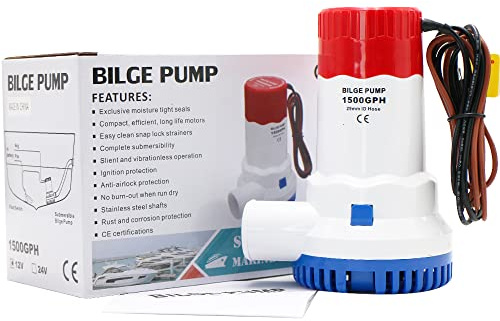 MAKERELE 12V 1500GPH Low Noise Electric Bilge Pump, Non-automatic Pump For Water Tank Pool Yacht RVS Ets