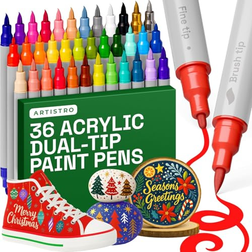 Artistro 37 pack acrylic Dual Tip Paint Pens Brush + Fine Tips