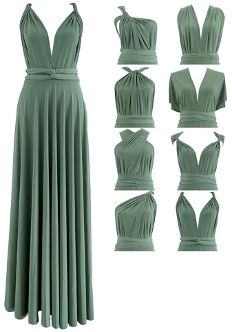 Infinity Dress with Bandeau, Made in USA, Light Olive Green Multiway Bridesmaid Dress Convertible, Twist Wrap Maxi Long Regular and Plus Size