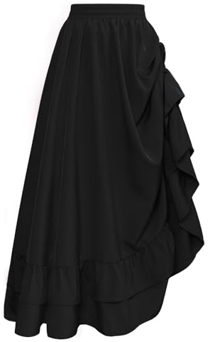 Women's Black Skirts Elastic High Waist Maxi Long Skirt Renaissance Retro Double Layer Tiered Swing Skirt L