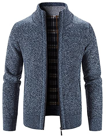 Cardigan en tricot pour homme avec fermeture éclair, veste polaire avec col montant pour homme, cardigan ample coupe ample cardigan en tricot épais doublé sans capuche veste pour homme veste stretch