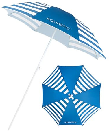 AQUASTIC OMBRELO - Parasol de plage bleu marine - Coupe-vent - Stable - Pour la plage et le jardin - Matériaux durables - Facile à plier et à transporter - Compact - 160 x 190 cm, Bleu marine, 160 x