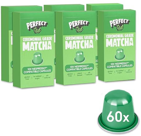 PerfectTed Capsules | Saveur originale | 60 capsules de Match.a compatibles avec Nespresso® | Poudre de Matcha de qualité cérémoniale | Matcha au lait | Du Japon