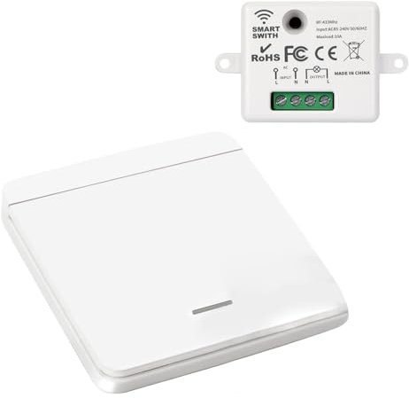 KBIBCK Funkschalter, Funk Lichtschalter, Funk-Wandschalter, Funk Schalter Licht Set, Funk-Lichtschalter Bis 50m Reichweite, Empfänger-Controller 10A, Keine Verkabelung Erforderlich (1)