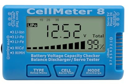 8 Digitaler Batteriekapazitätsprüfer AYWHP Digital Battery Checker Servotester LCD-Hintergrundbeleuchtung für LiPo Life Li-Ion NiMH Nicd
