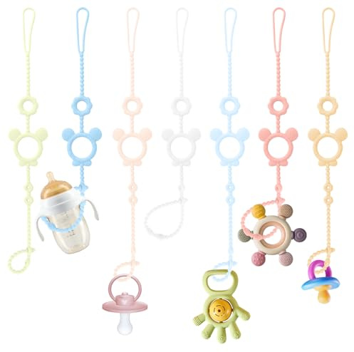 NVGVUP 7 cadenas para chupete de silicona, para bebés y bebés, cinturones de seguridad para juguetes, correas ajustables para vasos, correas de soporte para cochecito, trona de asiento de coche