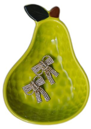 Shuhaohapy Ceramic Jewelry Tray, Pear Shaped Trinket Dish, Jewelry Organizer, Ring Holder, Decorative Bowl for Rings Earrings Necklaces Bracelet Jewelry Watch Keys, Gift for Sisters Daughter (Pear)