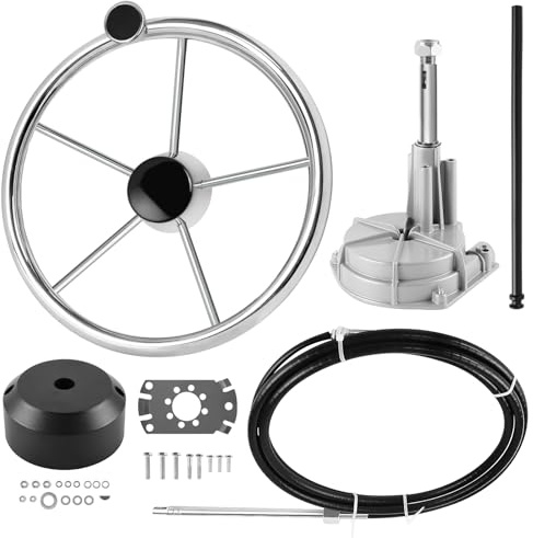 Acclcors Kit de dirección mecánica para motores fueraborda con volante y cable largo para barcos de pesca, yates y otras embarcaciones (426,7 cm)
