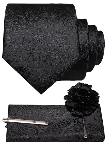 JEMYGINS Ensemble de cravates pour homme - Mouchoir de poche - Pince à cravate - Motif cachemire - Pour mariage, affaires, fête - Multicolore