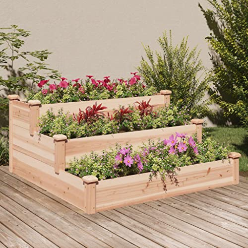 SKTQYQO Fioriera Rialzata da Giardino in Legno Massello Abete 120x120x56cm, Letto di Coltivazione con Design a Scala e Fondo Aperto per Piante, Ortaggi e Fiori, Struttura Durevole