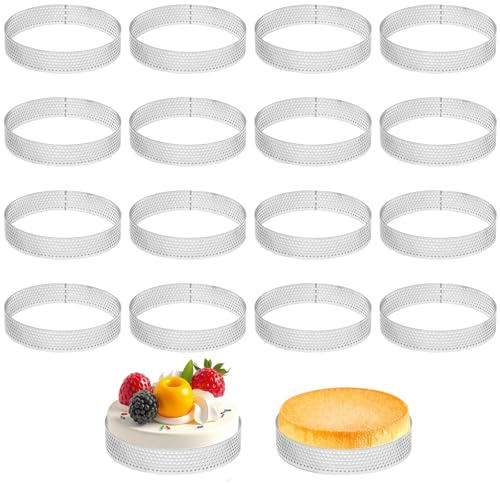 Pilikoll 16 Piezas Ø8cm Moldes para Tartaleta de Acero Inoxidable 430 Tartelette Formen Dessertringe Edelstahl Perforaierte Tartelette Ringe para Tartas Pasteles Mini Tartas Mini Pizzas Muffins