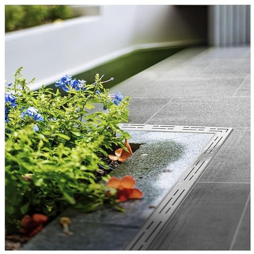 JUCCJUXIN Canaletta Scolo Acqua Piovana Canale di Scarico Stretto in Acciaio Inossidabile 304, Filtri Lineari for Grondaie Terrazza da Giardino Fattoria Griglia Rimovibile(H4*W3.5CM/H1.57*W1.38IN)