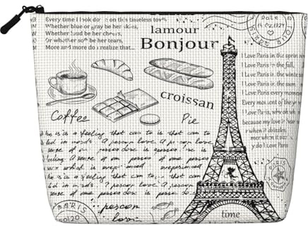 Borsa cosmetica a strato singolo con motivo pavone, borsa da viaggio adatta per viaggi di lavoro e uso quotidiano., Caffè parigino Torre Eiffel, taglia unica