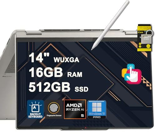 Lenovo Yoga 7 2-in-1 Laptop 14 WUXGA OLED Touch (100% DCI-P3, 600nits HDR) AMD 6-core Ryzen AI 5 340 (Up to 50 Tops) 16GB RAM 512GB SSD Pen for Designer Business Work Win11Pro ICP Hub