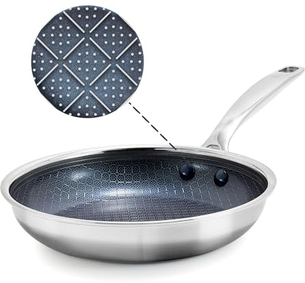 Blue Diamond Hybrid Non-Stick Stainless Steel Pan, 20 cm, PFAS-Free Ceramic Pan, Diamond Bond for Powerful Searing, Egg and Omelette Pan, Dishwasher Safe, Cool Handle, Induction, for All Hob Types