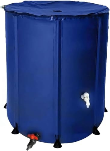 Barril De Lluvia Plegable,Tanque De Almacenamiento De Agua Portátil con Soporte Y Grifo,Sistema De Recolección De Agua De Lluvia De Jardín De PVC,Diseño A Prueba De Fugas(Blue,50L)