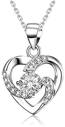 Collier en argent avec pendentif en forme de coeur en forme de cristal., Cuivre, Strass,Zircon