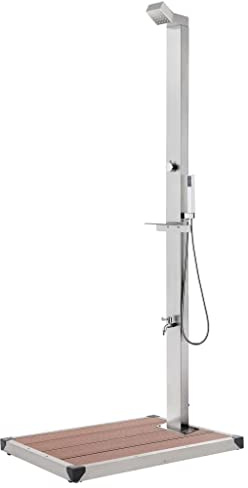 vidaXL Ducha de Jardín con Base Soporte Exterior Patio Piscina Playa Torre Camping Refrescante Aire Libre Moderno Marrón 225 cm Acero Inoxidable