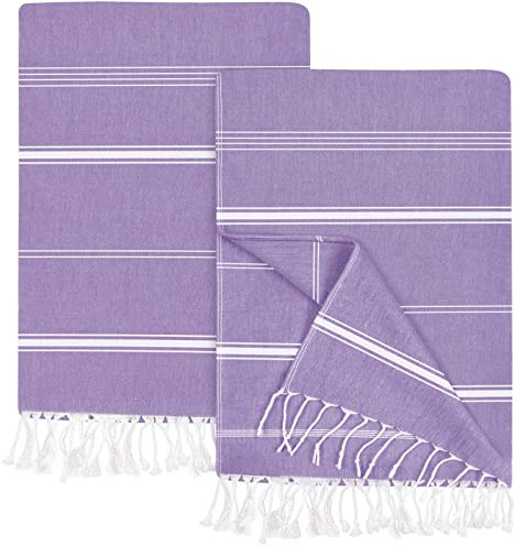 Utopia Towels 2er-Pack Hamamtuch Strandtuch Groß 100x180 cm Saunatuch aus 100% Baumwolle saugfähige und leichte türkische Strandtücher und Poolhandtücher (Lila)