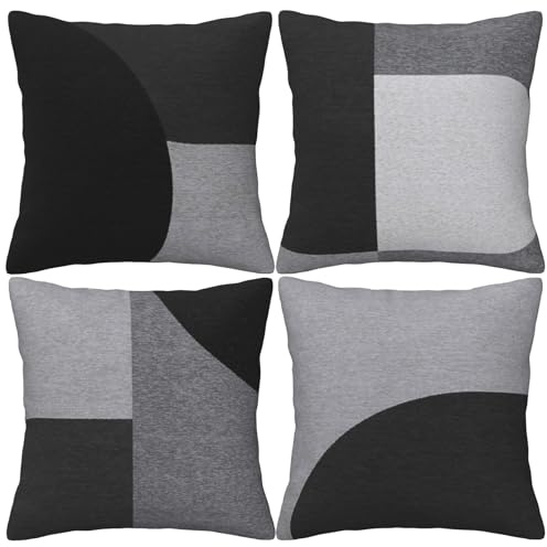 LOHDALOLF Black and Grey Cushion Covers 50x50 cm Set of 4 Geometric Abstract Cushion Cases Square Decorative Pillow Covers for Sofa Living Room