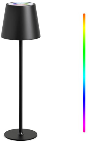 MALUX Lampada da tavolo senza fili, dimmerabile, lampada da tavolo a LED, con controllo tattile, 3000 K + RGB, in metallo, IP54 impermeabile per ristorante, esterni, campeggio, balcone, giardino