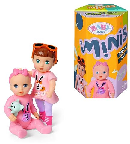 BABY born Minis Doppelpack mit Minis-Puppen Alex und Anna mit Farbwechseleffekt, Stickerbogen und Accessoires, 906033 Zapf Creation, Rose