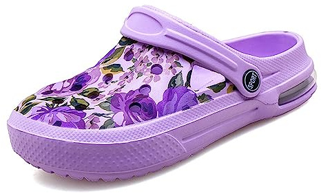 Women’s Garden Clogs Shoes Air Cushion Comfortable Slip on Lightweight Summer Sandals Adjustable Straps Lady EVA Clog Anti Slip Beach Pool Water Shoes Quick Drying Kitchen Yard Home Slippers Purple 40