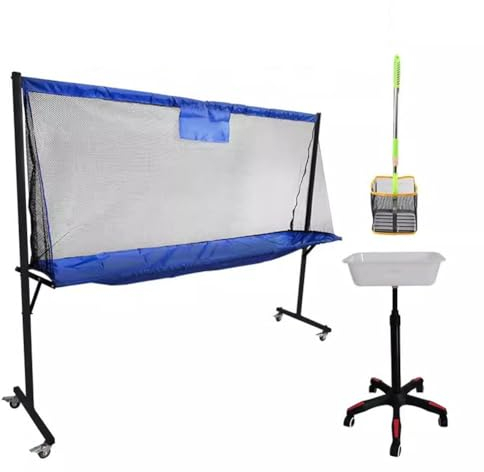 zktoermn Tischtennis Ball Fangnetz, Mit Rädern Ball Collector Ping Pong Recycle Catcher Ausrüstung Mit Ballpicker für Trainingsplätze und Wettbewerbe (Farbe : Blue-B, Größe : 2010x500x1525mm)