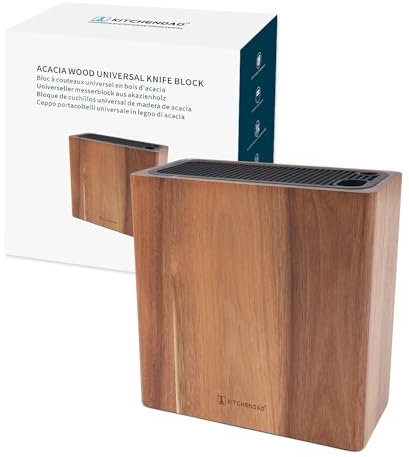 KITCHENDAO XL Akazienholz Universal-Messerblock-Halter für Scheren und Schärfstab – Messerhalter für sichere, platzsparende Messeraufbewahrung – Einzigartiges Schlitz-Design zum Schutz der Klinge