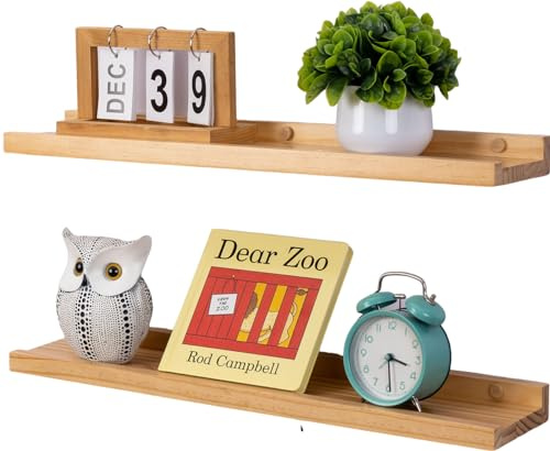 Gieanoo Bilderleiste Holz, 2er-Set 60cm Wandregal Holz Massivholz Schweberegal Rustikale Holzregale mit Lippe Bücherregal Wand Hängeregal Regalbrett für Wohnzimmer Schlafzimmer Badezimer