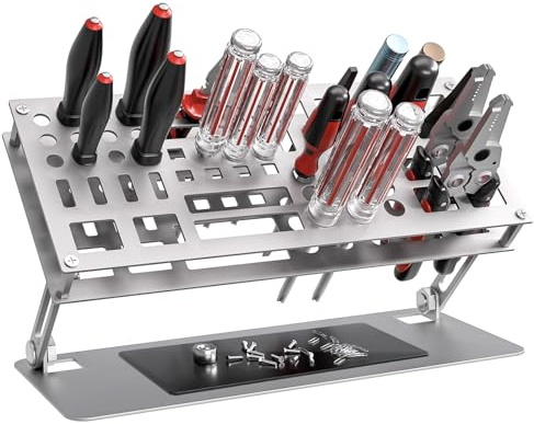 Vilaxing Screwdriver Organizer Holder Screw-Driver Storage Rack for Desktop, Angle and Height Adjustable, Carbon Steel Tool Holding Shelf for rc Repair, Plier (Silver)