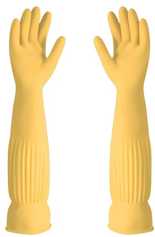Rubber Dishwashing Glove Extra Long Kitchen Cleaning Gloves Thickened Waterproof Reuseable Household Washing up Anti-slip Gloves (55cm, L)