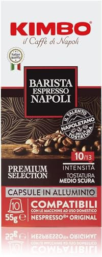 Kimbo, Barista Espresso Napoli, 200 Capsule Caffè in Alluminio Compatibili Nespresso®* Original®*, Miscela Corposa, Intensità 10/13, Tostatura Medio-Scura, 20 Pack da 10 Capsule
