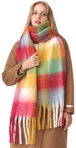 HOTIAN Bufanda de invierno para mujer, bufanda cálida de colores, bufandas gruesas de gran tamaño, a cuadros, bufanda de otoño, bufanda suave y cálida, Talla única
