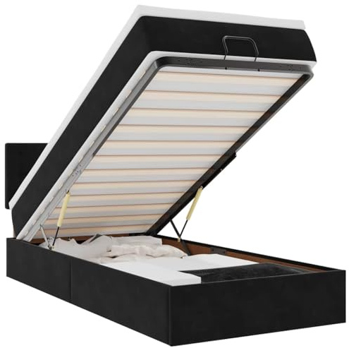 vidaXL Ottoman-Bett mit Matratze Schwarz 100x200 cm Samt, Bettrahmen, Bettgestell mit Stauraum, Polsterbett, Bettgestell, Bettrahmen mit Stauraum