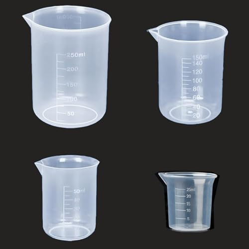 Measuring Cup Small, Set of 4 Measuring Cups with Spout, 25 ml, 50 ml, 150 ml, 250 ml, Small Measuring Cup for Kitchen and Baking, Practical Measuring Cups Made of Polypropylene, Semi-Transparent