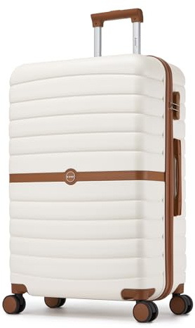 Kono Large Suitcase 28 inch Lightweight ABS + PC Hard Shell Trolley Case Travel Hold Check in Luggage with 3 Digit Combination Lock Spinner Wheels (Cream/Brown)