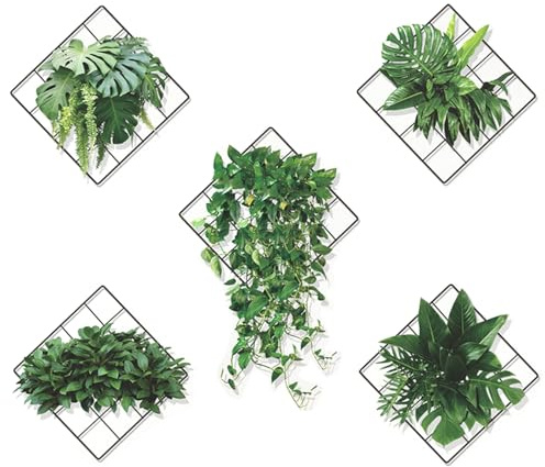 Prmape 5 Pièces Autocollant Muraux 3D Plante 30x29cm Sticker Muraux 3D Plante de Salon Sticker Mural de Plantes Vertes pour Salon, Chambre à Coucher, Cuisine