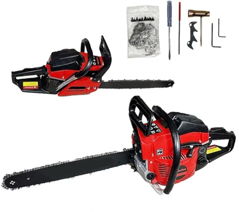 Motosega a Scoppio Professionale 52cc, Barra 50cm, Lunghezza Taglio Utile 45cm, Sistema Antivibrazione e Freno Catena di Sicurezza, Alimentazione Benzina, Ideale per Taglio Legna e Potatura