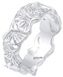 Elli Ring Damen Band Ginkgo Blatt Tropisch Sommer Trend in 925 Sterling Silber Vergoldet