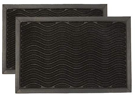 Nicola Spring Heavy Duty Door Mats - 60 x 40cm - Black Waves - Pack of 2 - Decorative Indoor Front Door Floor Mat Entry Dirt Trapper Rug Outdoor Boot Scraper Non Slip Backing Doormat