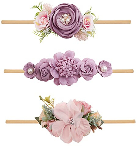 BFNAAgirl Baby Girl Headbands Nylon Flower Elastic Hairbands 3pcs Hair Accessories Gift for Newborn Infant Toddlers (YM4)