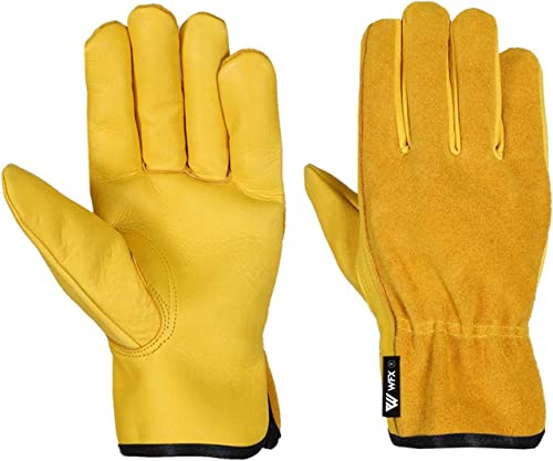 WFX Guantes de trabajo de cuero, guantes de jardinería, a prueba de espinas, construcción de jardín, resistente, agarre utilitario, hombres y mujeres, construcción transpirable y flexible