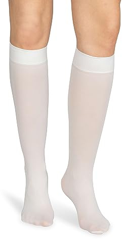 looksy Chaussettes montantes pour femmes - Bande anti-pression - 60 deniers - Taille unique - Chaussettes chaudes - Style bottes longues opaques, Bianco, taille unique