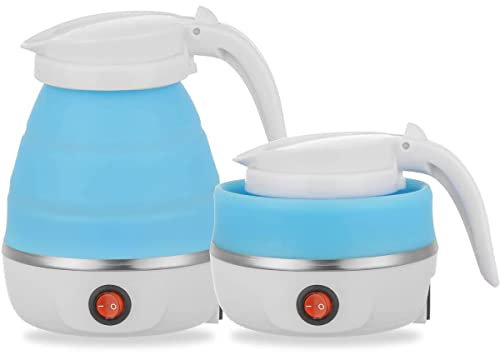 Foldable Travel Electric Kettle, Portable Silicone Coffee Maker with Separable Power Cord for Outdoor Hiking and Camping (Blue)