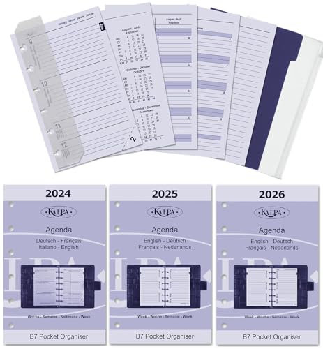 Kalpa 6 Ringbuch Agenda Nachfüllen Personal Organizer Terminplaner Einlage Kalendereinlage Kompletsett, 2025 2026, B7 Taschen, 1 Woche auf 2 Seiten